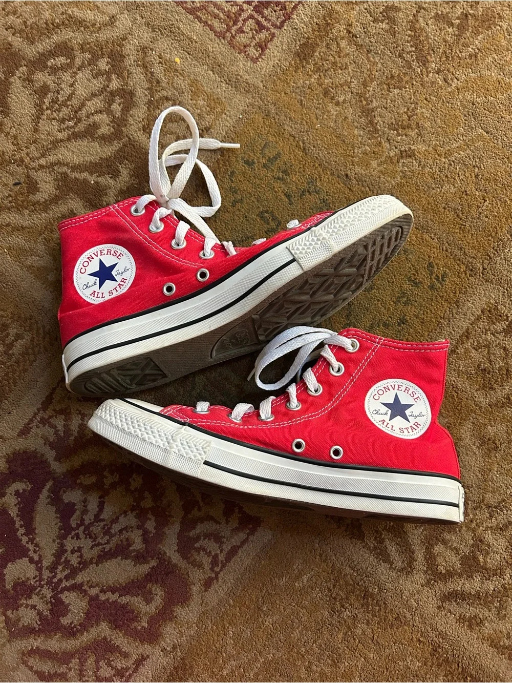 Converse Red Canvas High-Top Sneakers with White Accents - Picture 2 of 8